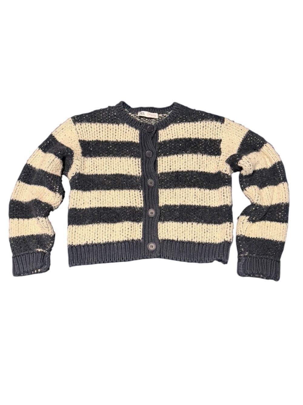 ✨Zara✨ Navy & Cream Chunky Cropped Cottagecore Button Cardigan